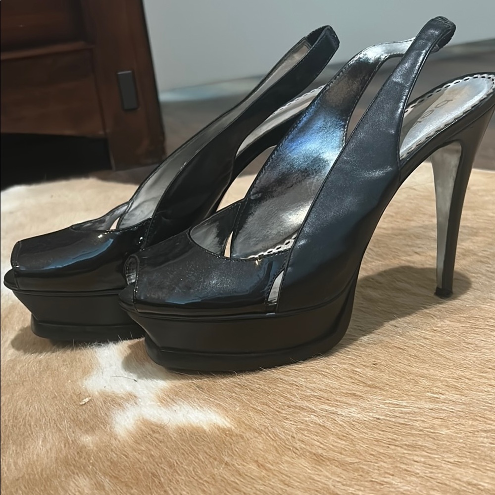 Bebe Black Platform Slingback Heels